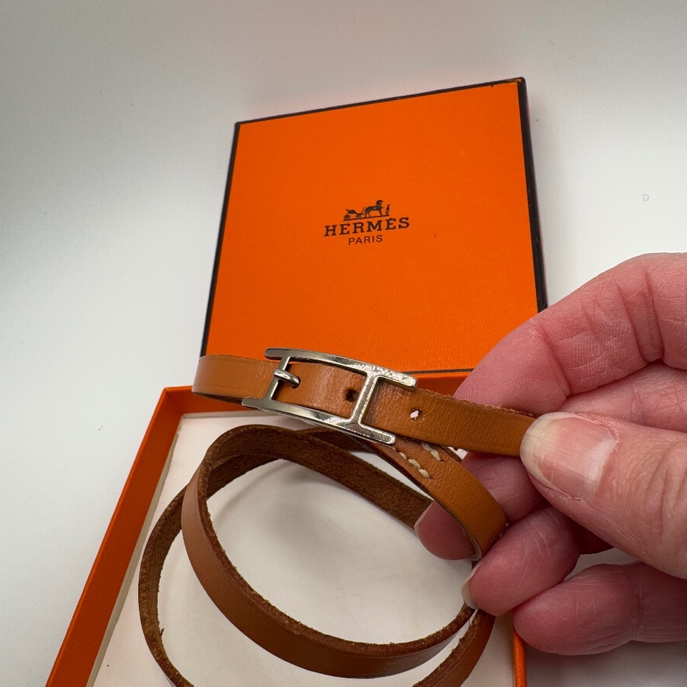 Hermes Hapi Double Tour Tan Leather Bracelet